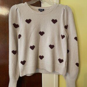 Cream-colored sweater with brown hearts, Splendid brand, women's XS